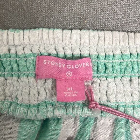 Stoney Clover XL Green White Stripe Tie Straps Linen Blend Babydoll Crop Top NEW - Picture 6 of 8